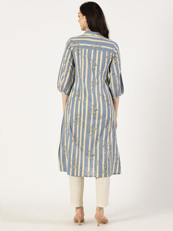 Blue Floral Print Shirt Kurta