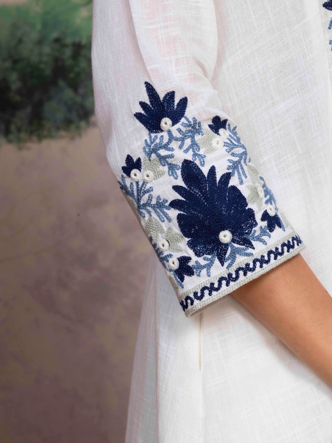 Soft White Kashida Embroidered A-Line Cotton Kurta Set with Salwar
