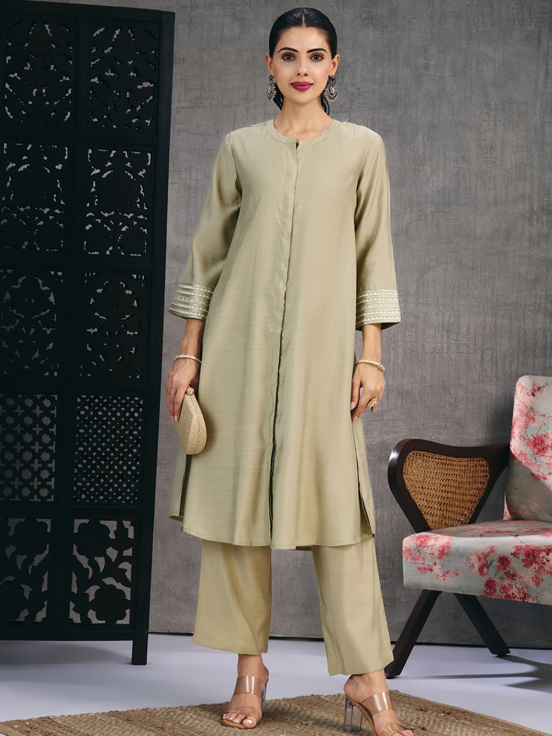 Olive Beige Kurta Set