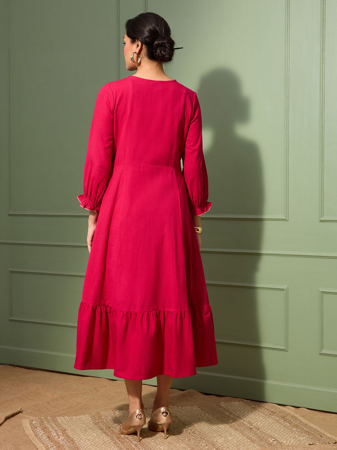 Orchid Magenta Embroidered Cotton Linen Dress