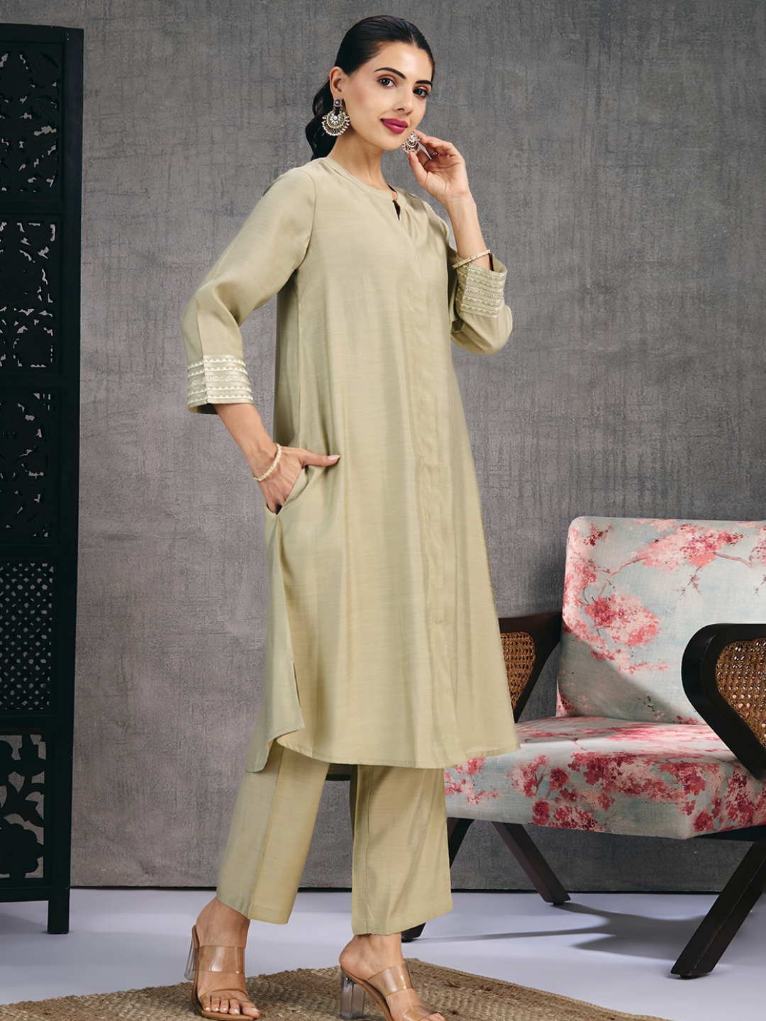 Olive Beige Kurta Set