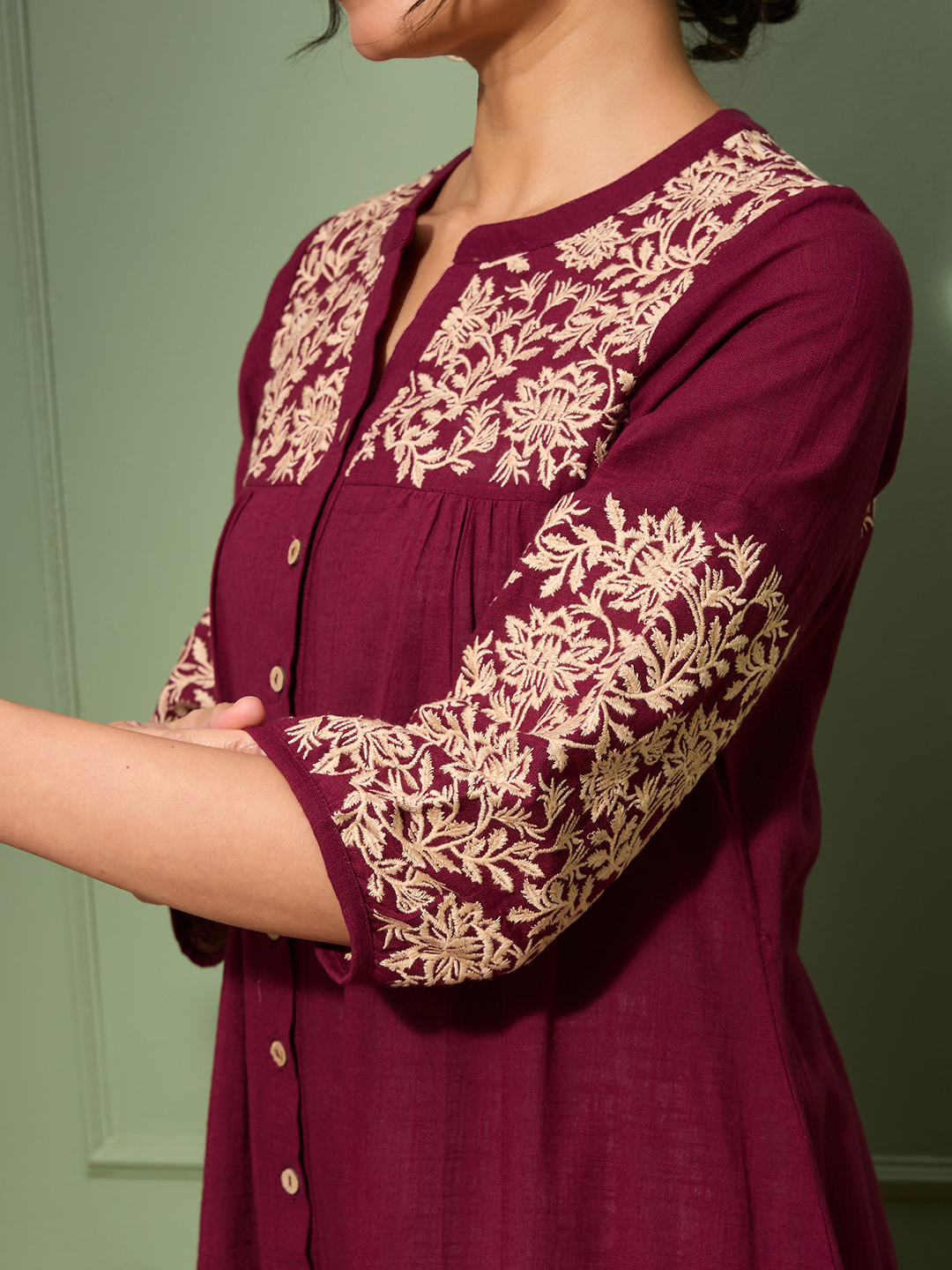 Burgundy Boho Chic Embroidered Dress