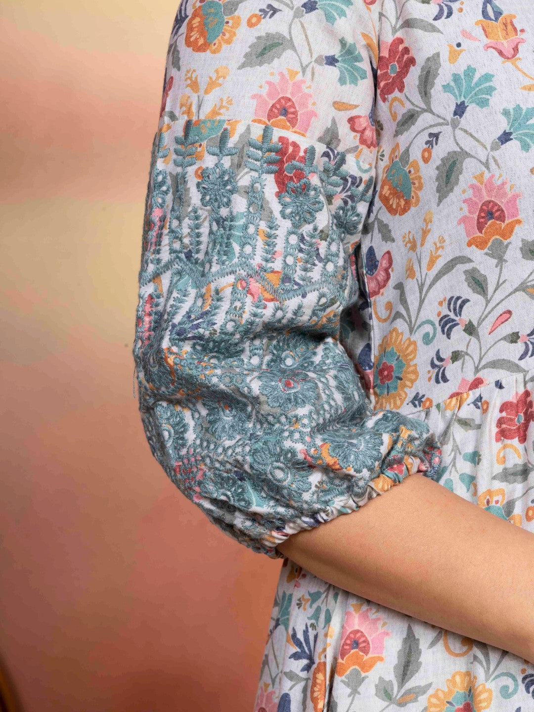 Candlelit Beige Vintage Meadow Boho Tiered Dress