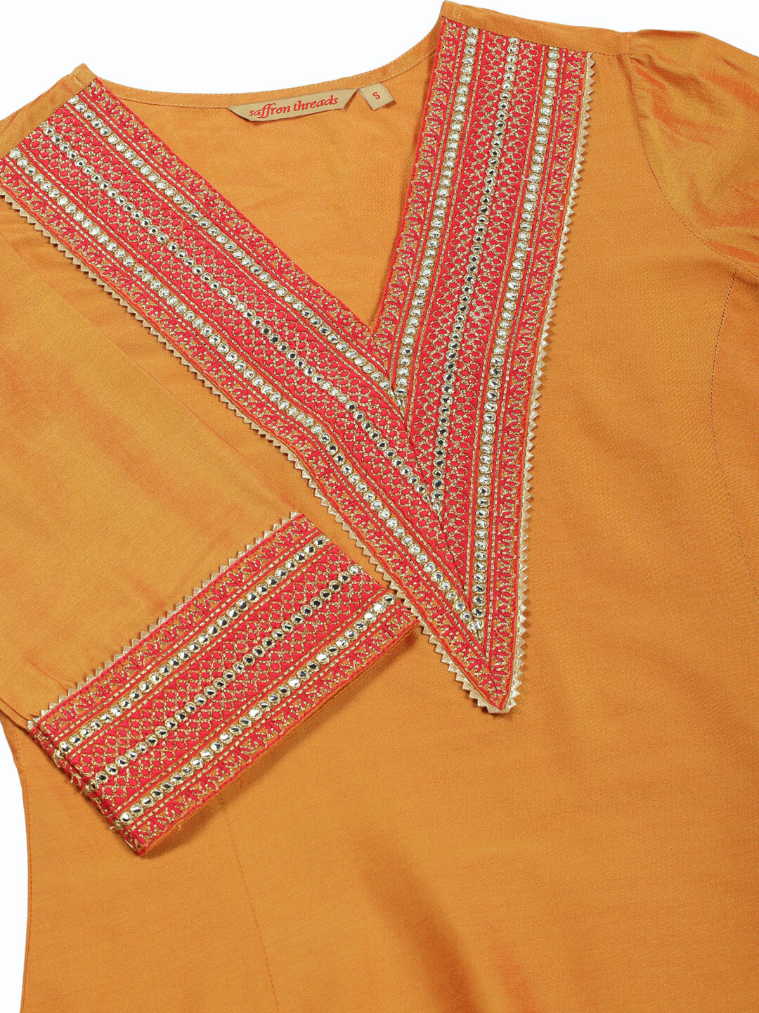 Orange Art Silk Embroidered Lace Kurta and Palazzo Set