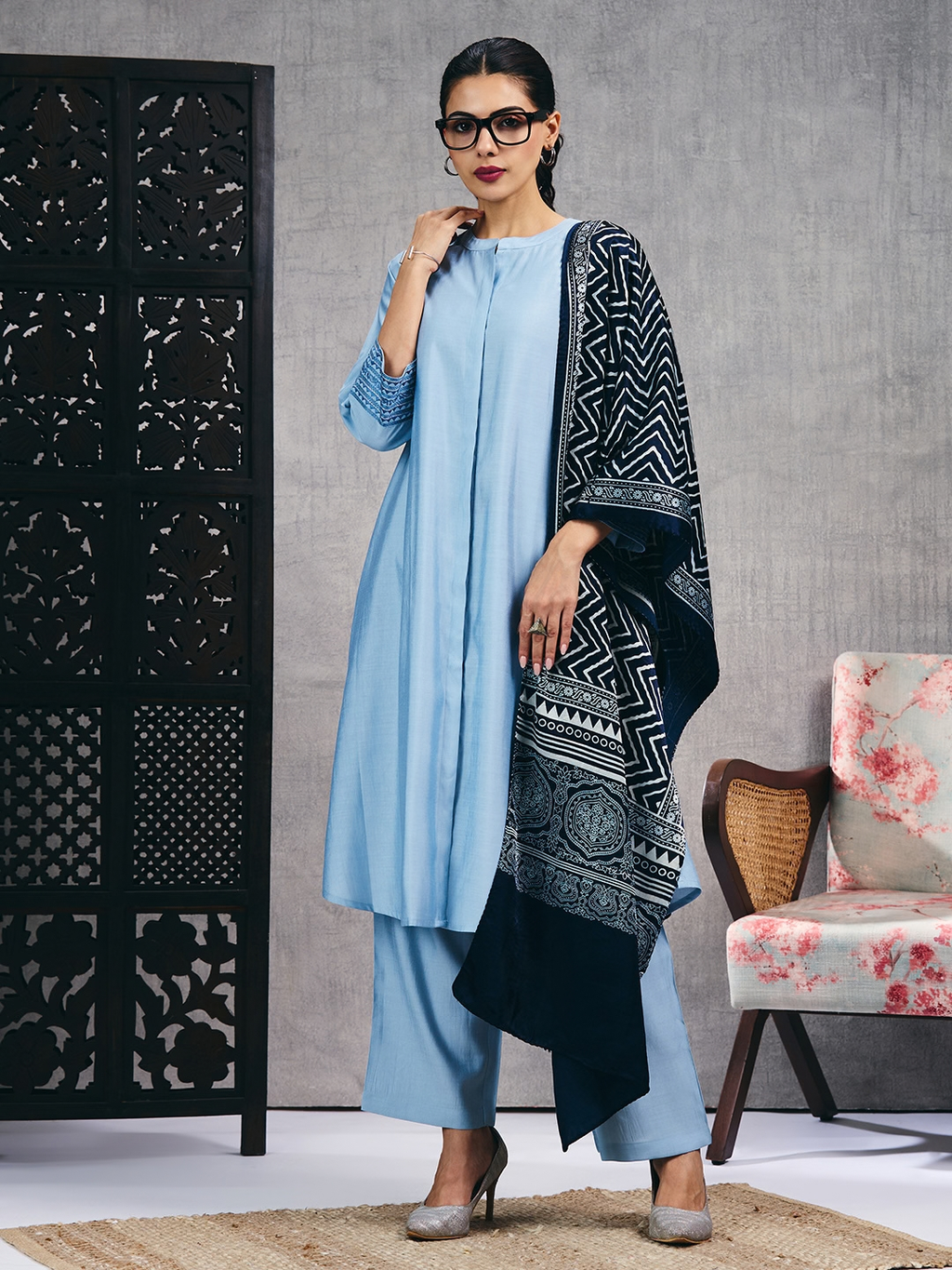Ice Blue Kurta Set (Dupatta Sold Separately)