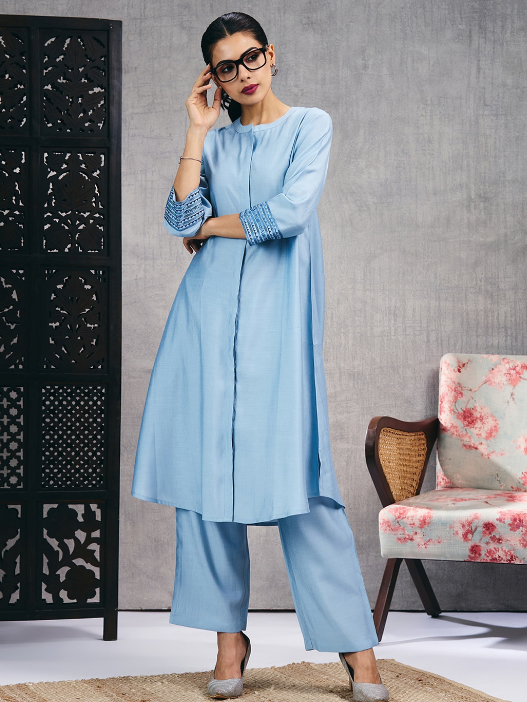 Ice Blue Kurta Set (Dupatta Sold Separately)