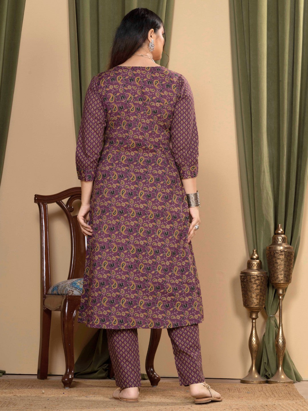 Heritage Plum Printed A-Line Cotton Kurta