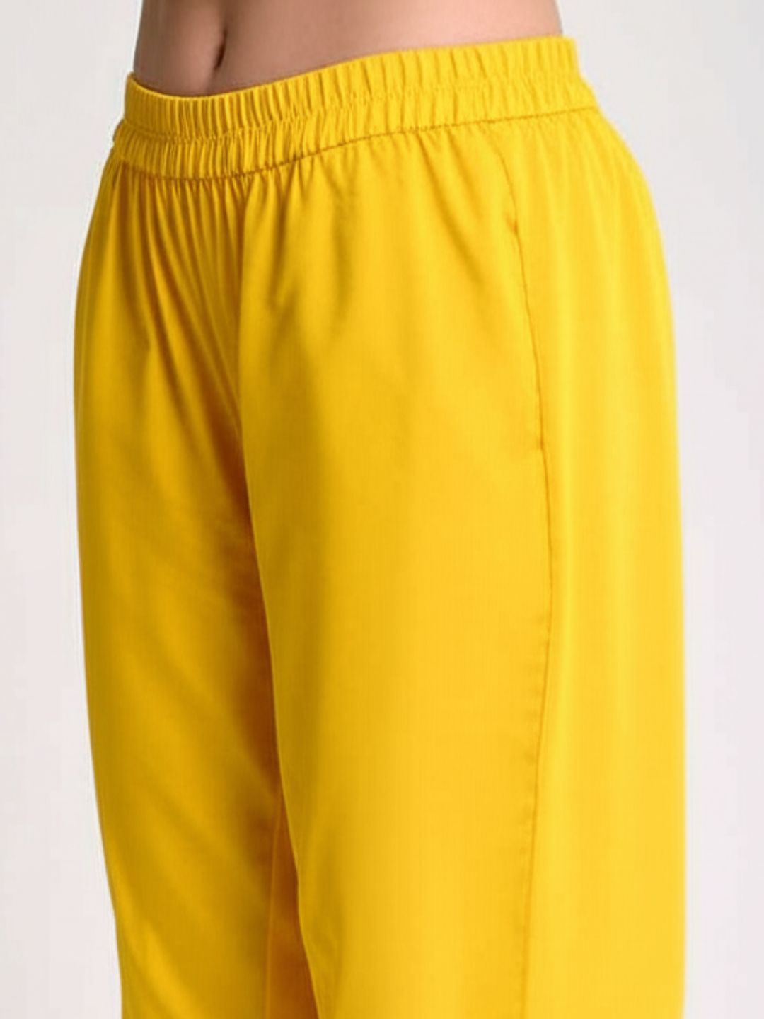 Yellow Cotton Straight Fit Slip-on Trouser