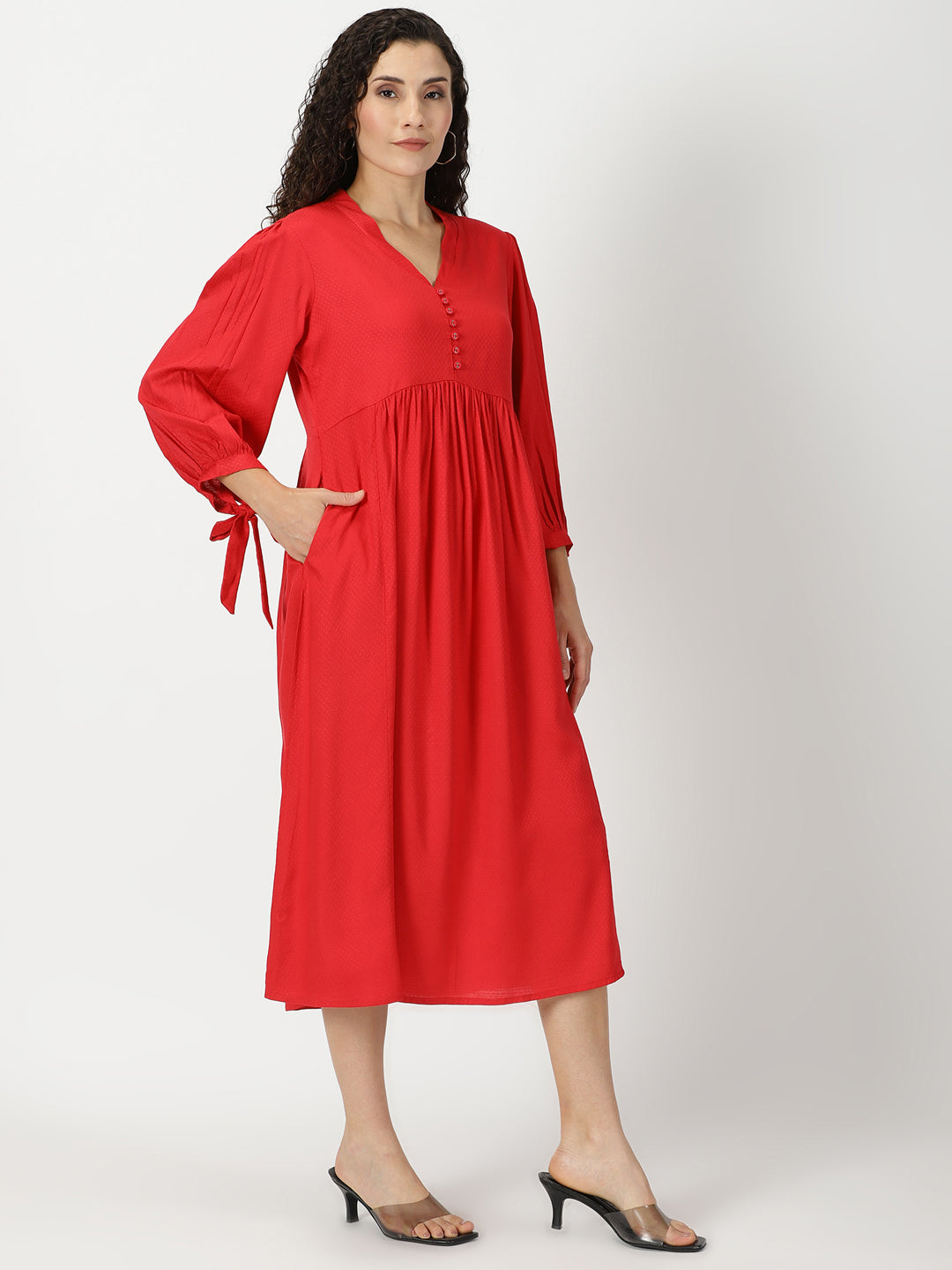 Red Boho Self Design Empire Midi Dress