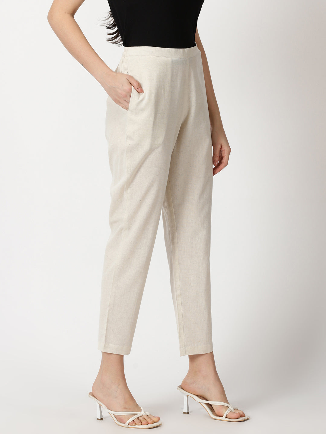 Natural Cotton Flax Straight Fit Slip-on Trouser