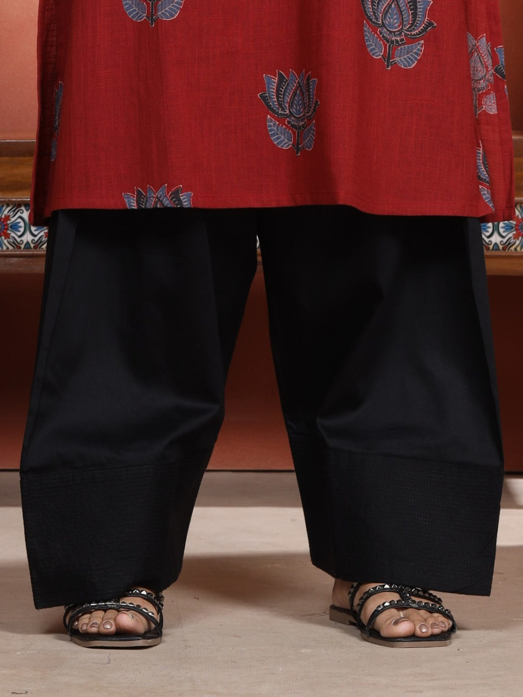 Black Farshi Salwar with Elasticated Waist & Couching Detail