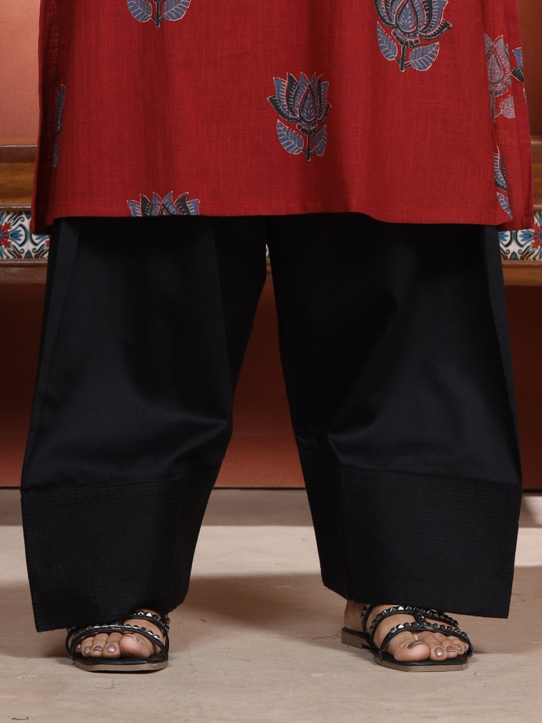 Black Farshi Salwar with Elasticated Waist & Couching Detail