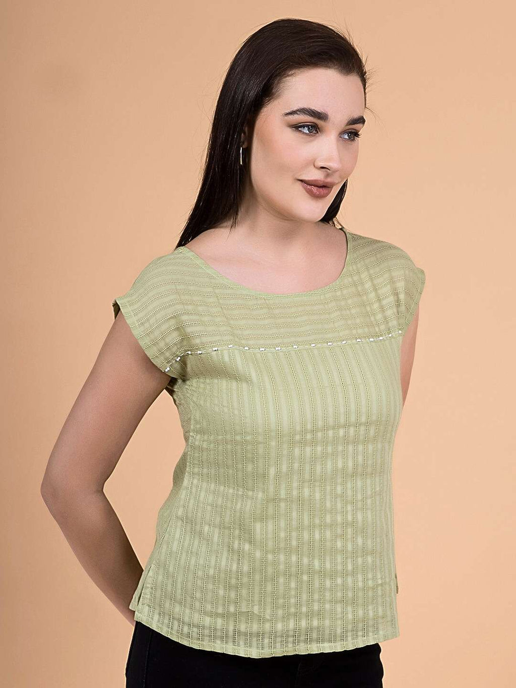 Pastel Green Tonal Dobby Striped Top