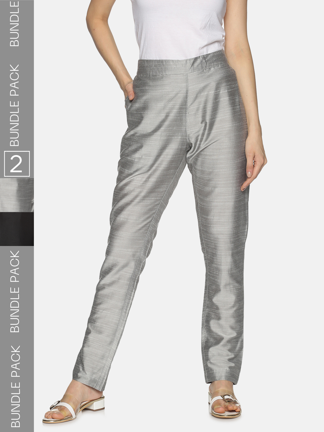 Pack of 2 Silver & Black Art Silk Trousers