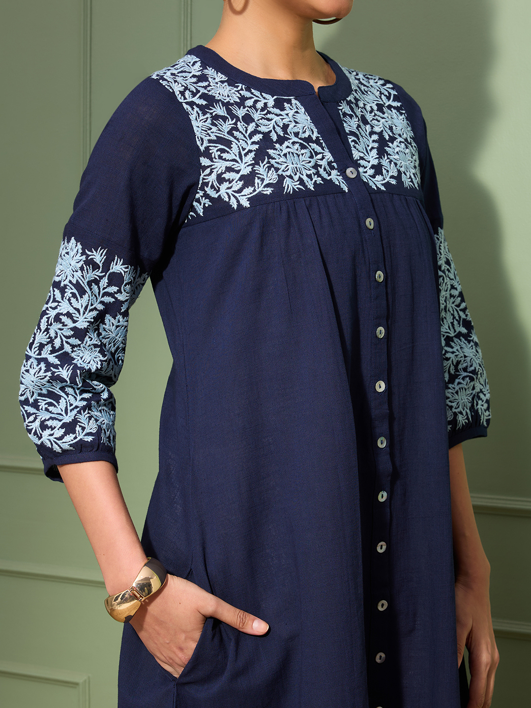 Prussian Blue Boho Chic Embroidered Dress