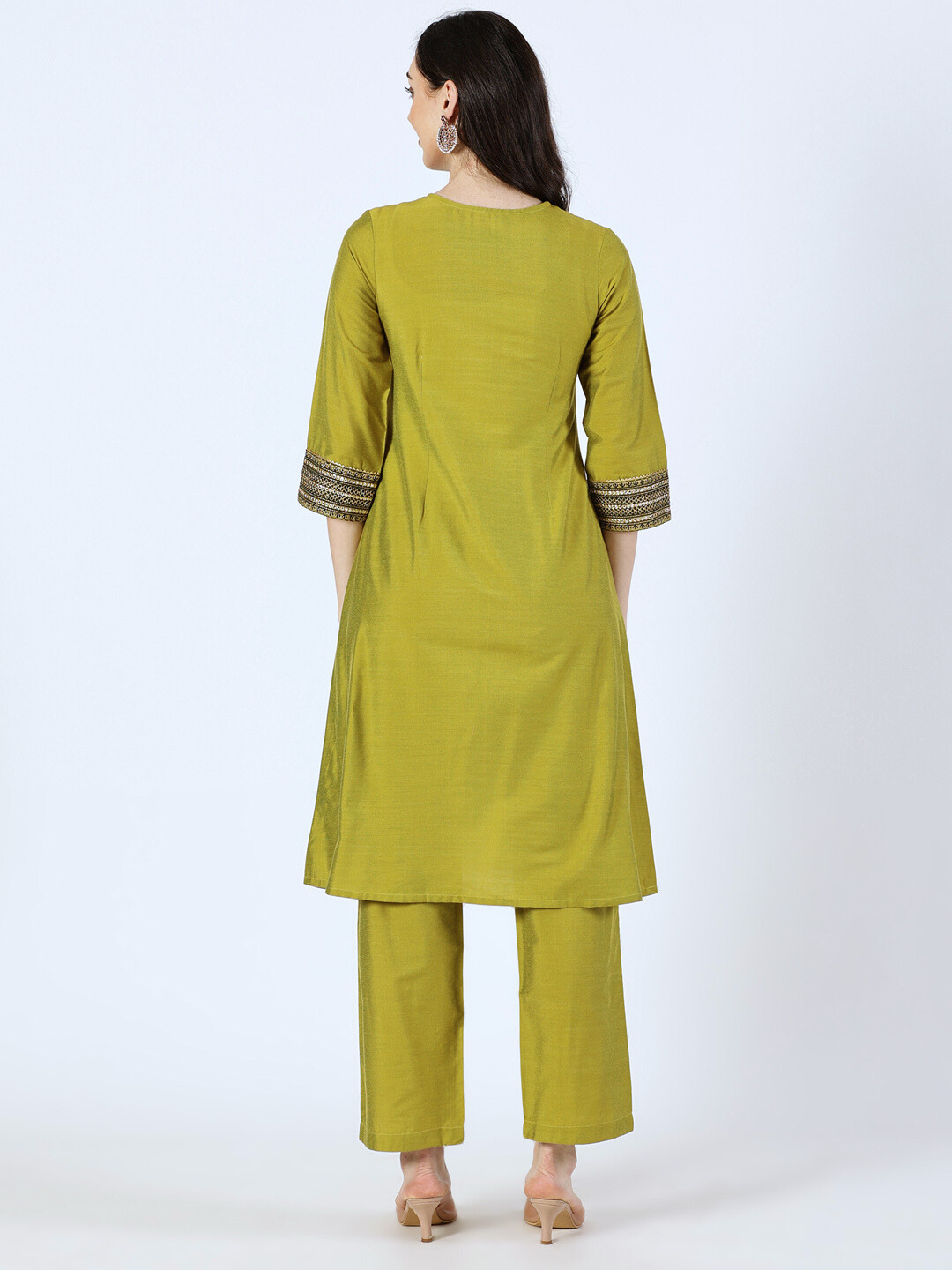 Green Art Silk Embroidered Lace Kurta and Palazzo Set