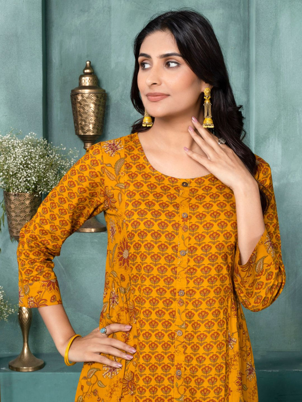 Mustard Ornate Bloom Panelled Kurta