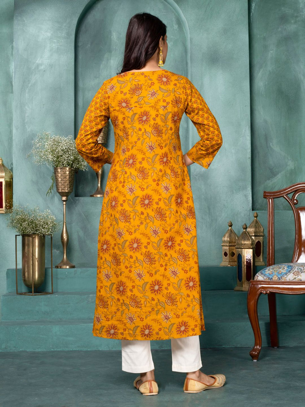 Mustard Ornate Bloom Panelled Kurta