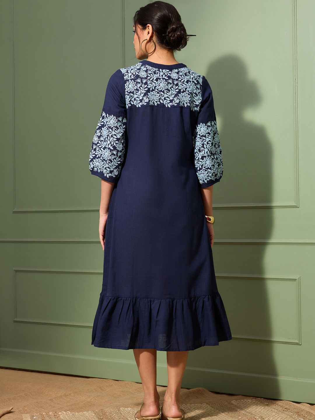 Prussian Blue Boho Chic Embroidered Dress