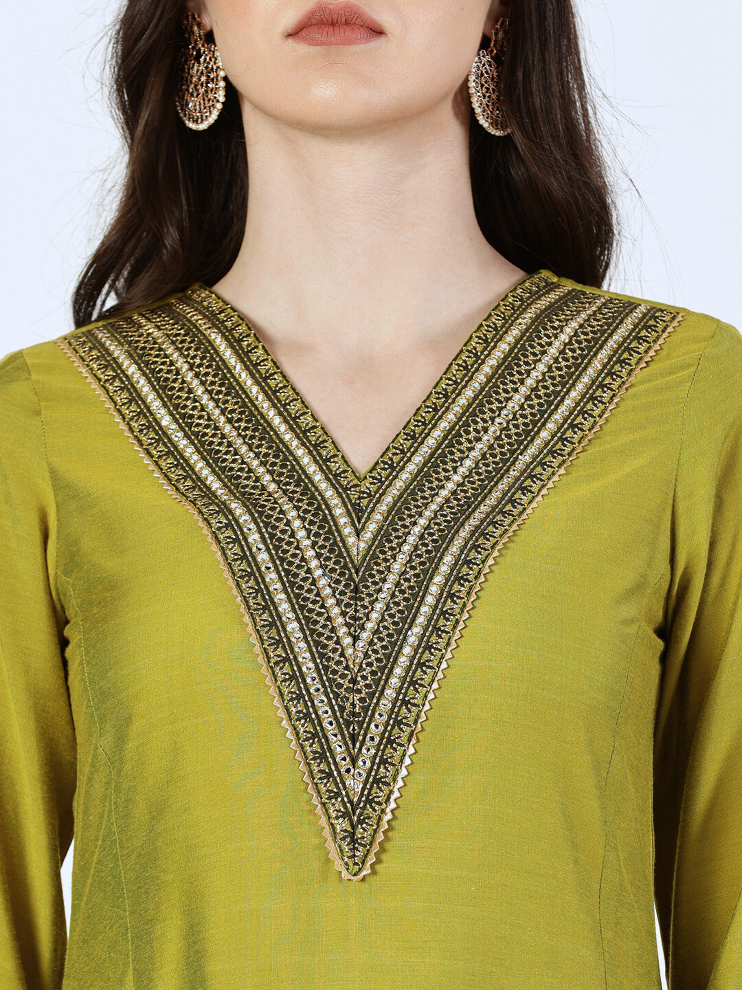 Green Art Silk Embroidered Lace Kurta and Palazzo Set