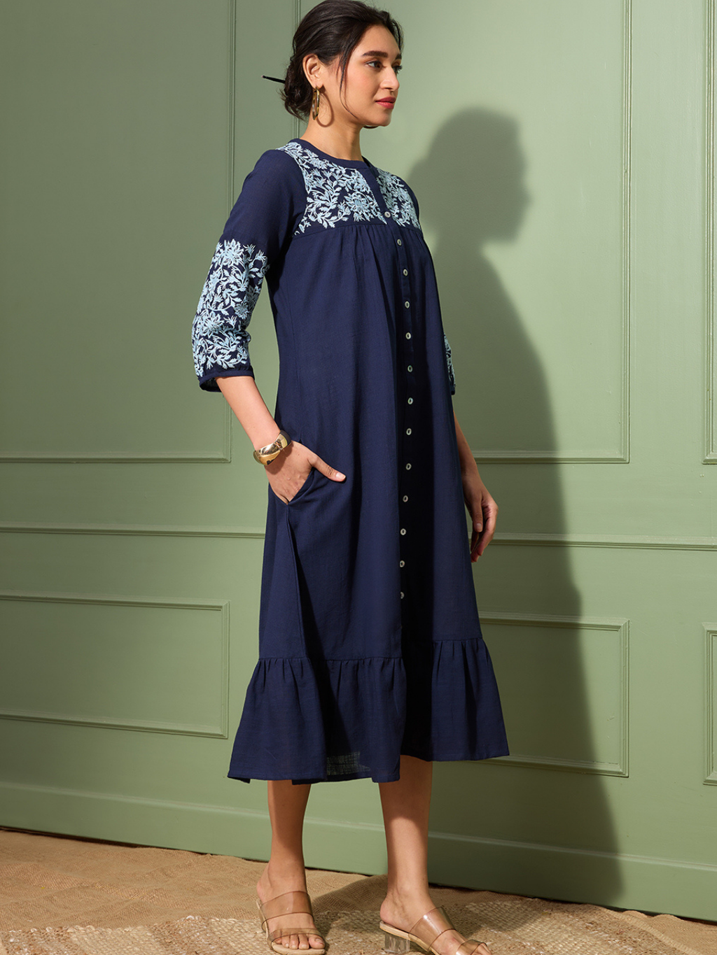 Prussian Blue Boho Chic Embroidered Dress