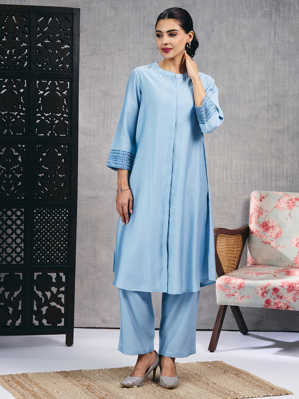 Ice Blue Kurta Set (Dupatta Sold Separately)