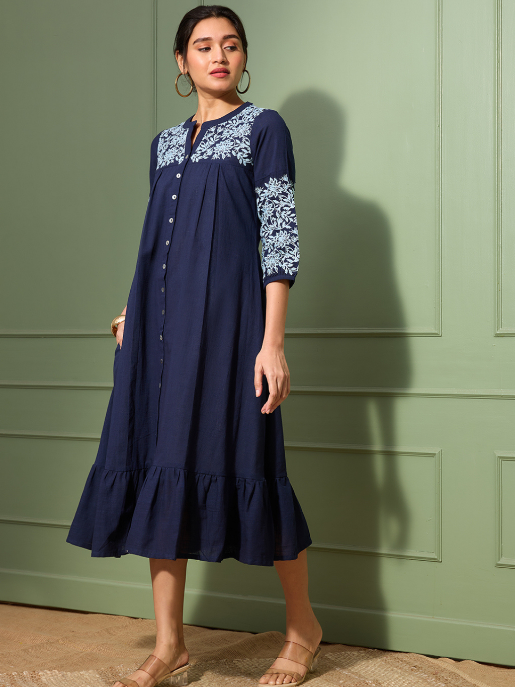 Prussian Blue Boho Chic Embroidered Dress