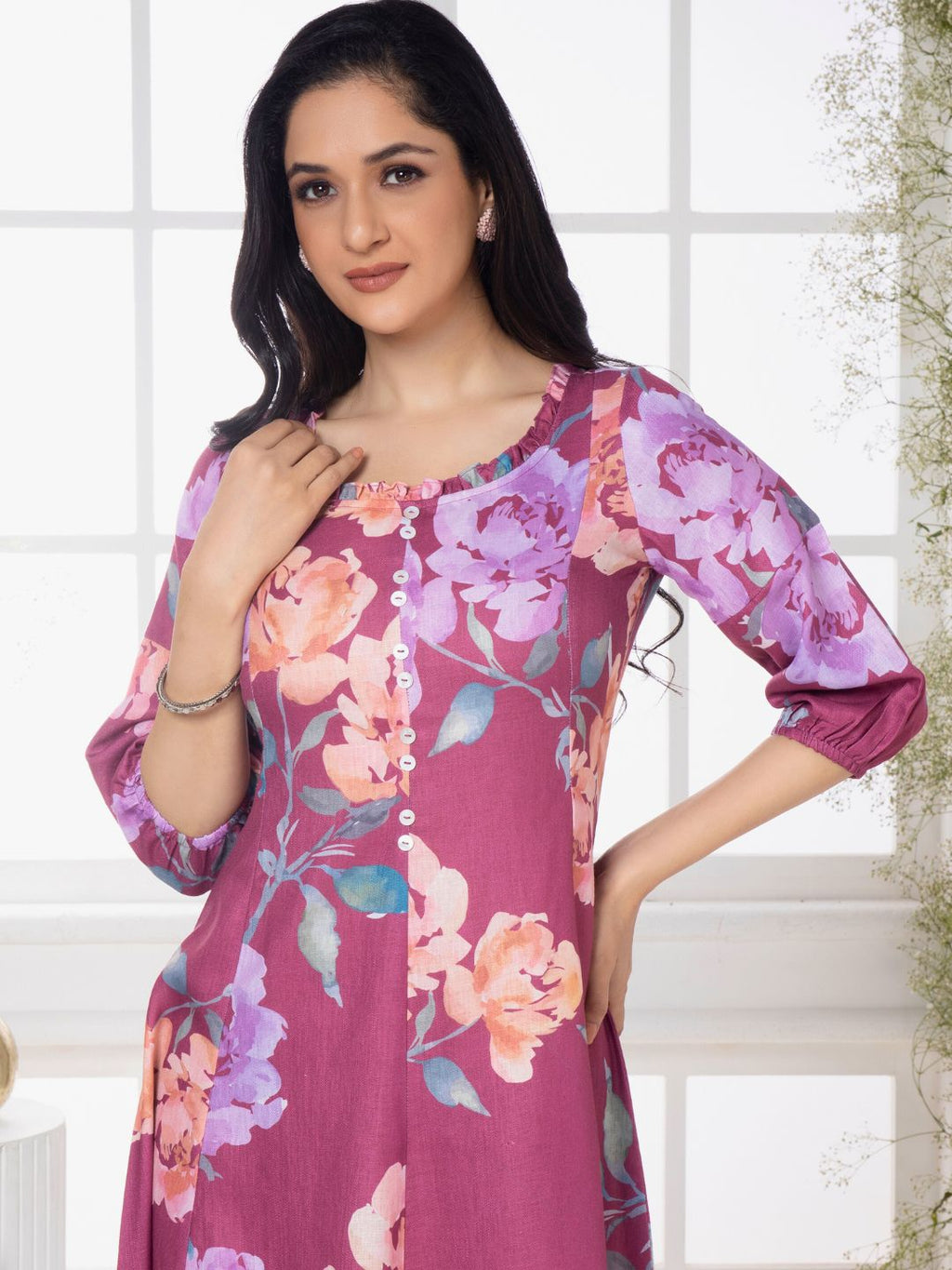 Mystic Pink Floral Elegance Midi Dress