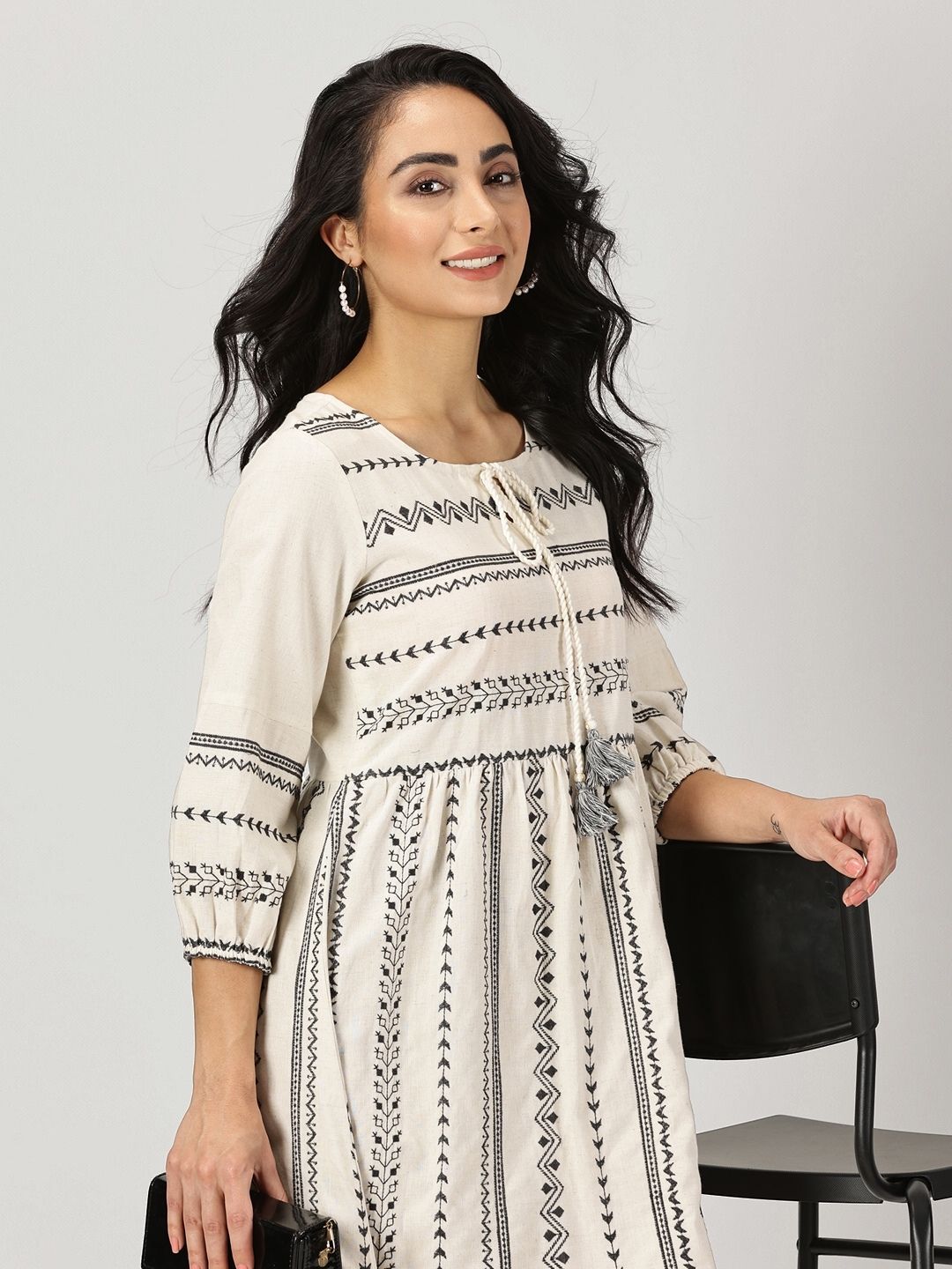 Off White Embroidered Boho Midi Dress – Saffron Threads