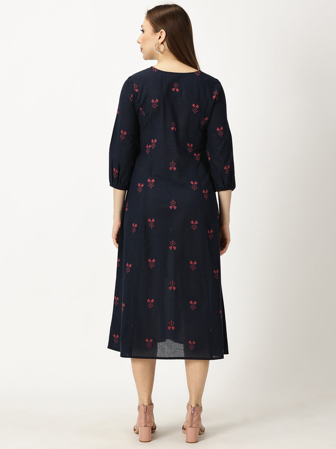 Navy Blue Princess Panelled Woven Cotton Dress