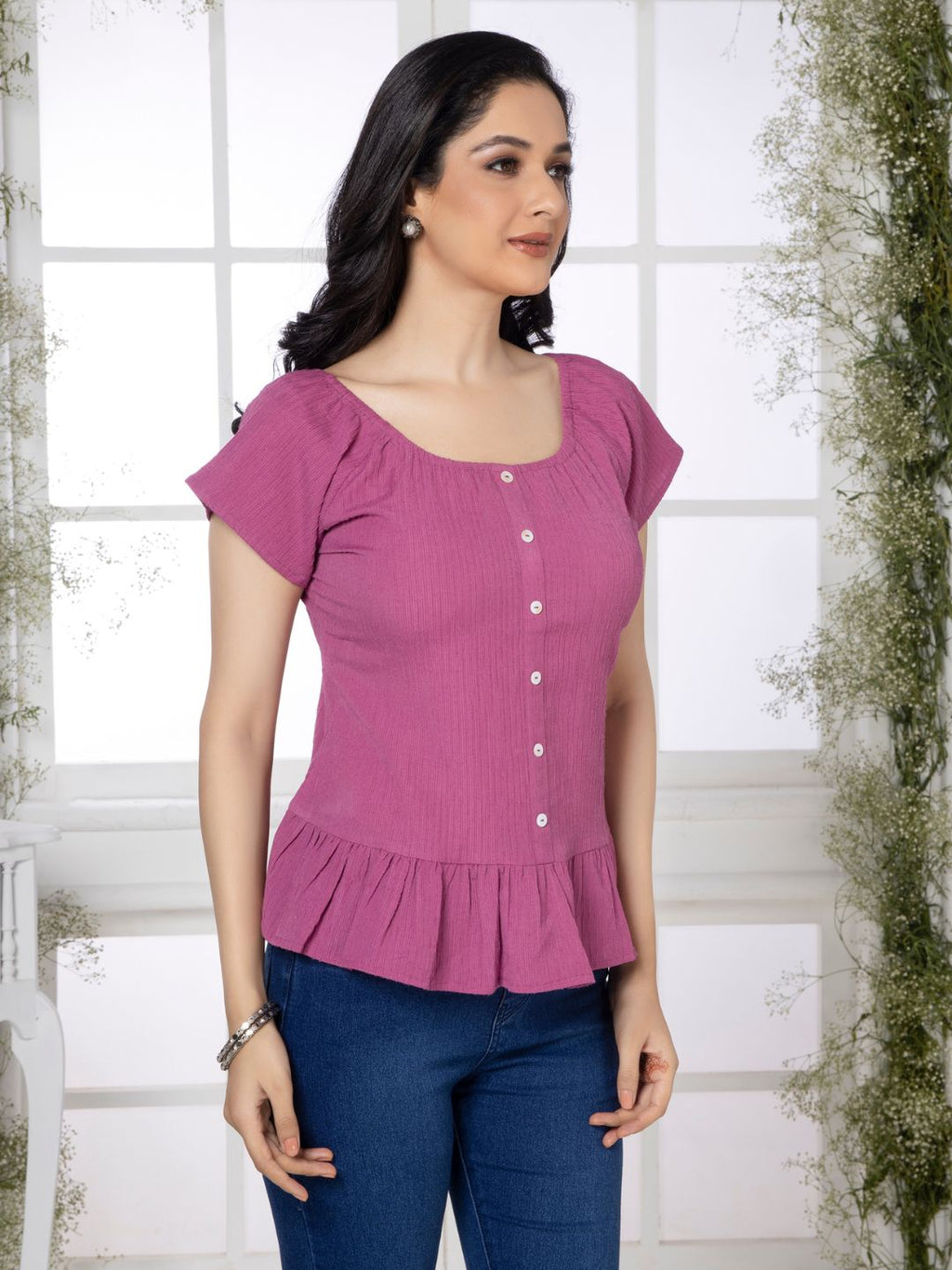 Passion Pink Crinkled Peplum Top