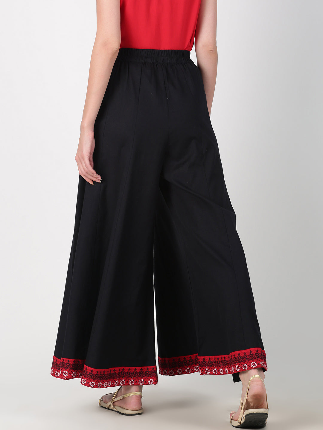 Black & Red Solid Flared Palazzo