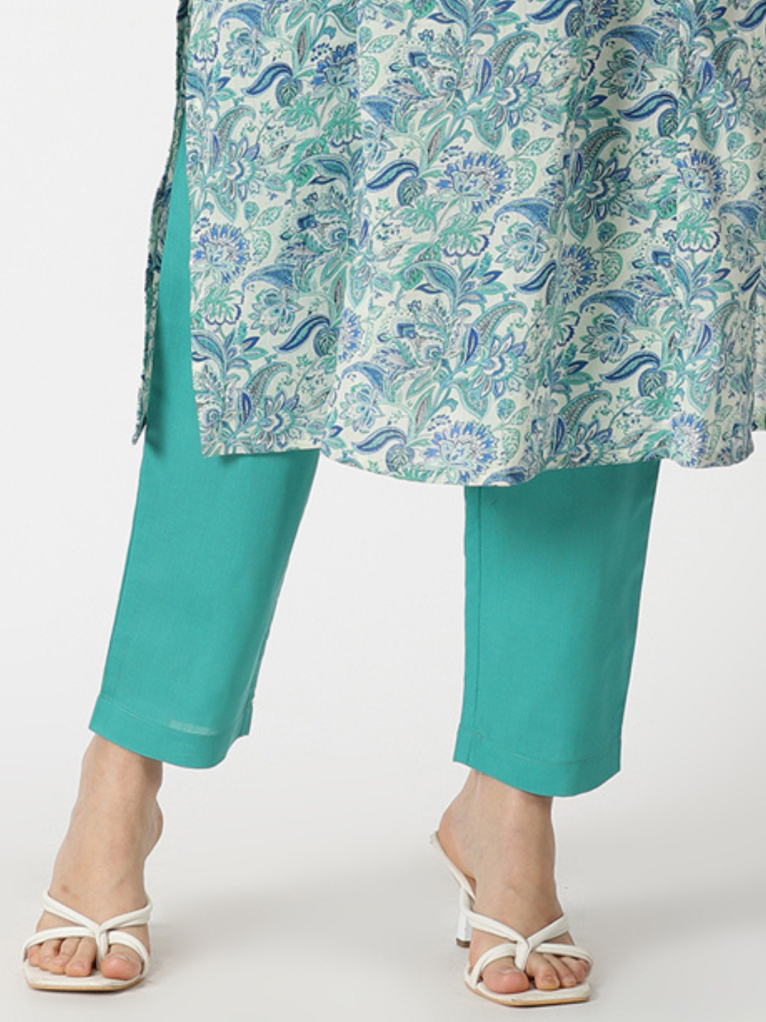 Sea Green Cotton Straight Fit Slip-on Trouser