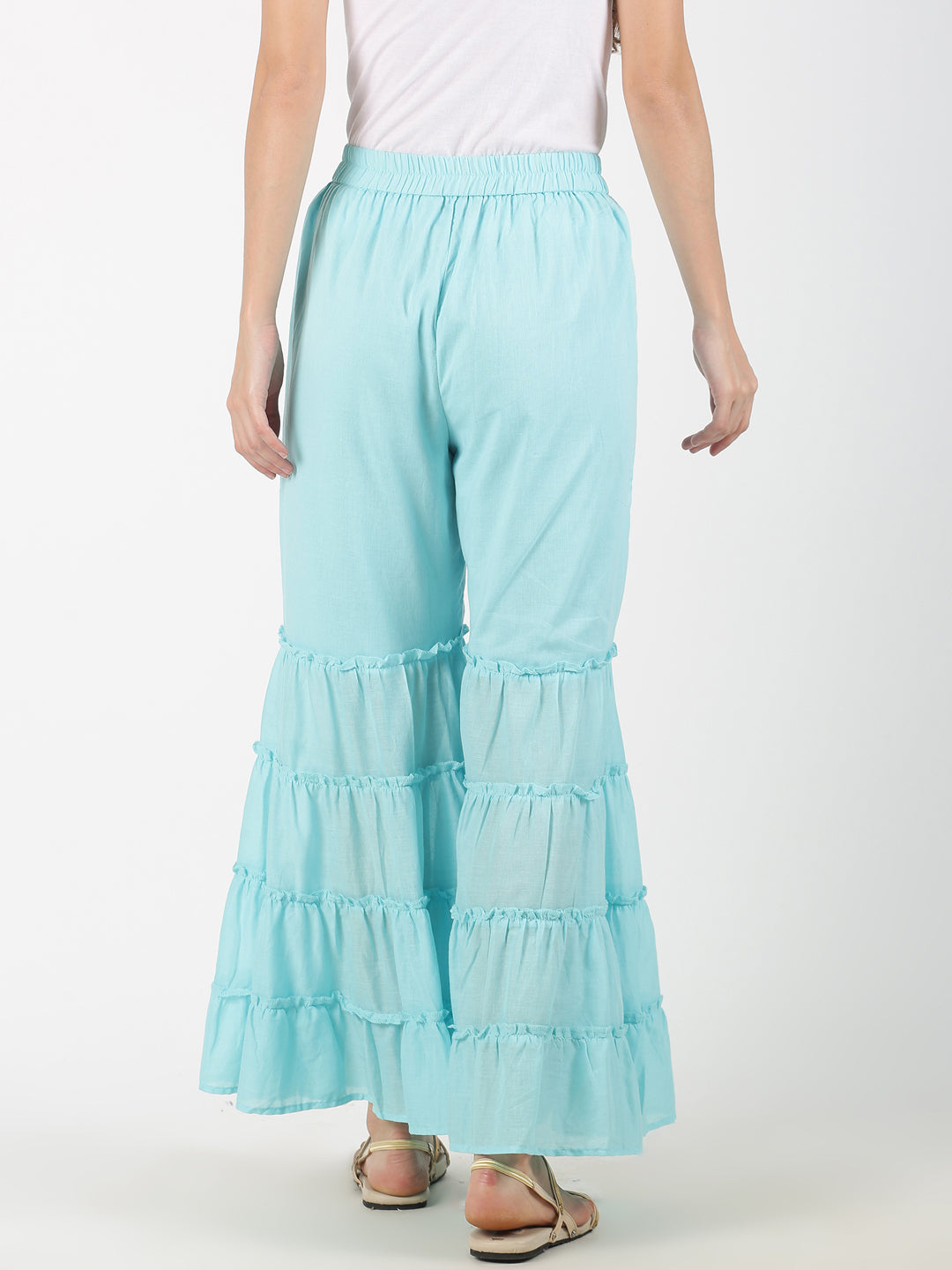 Turquoise Blue Solid Flared Palazzo