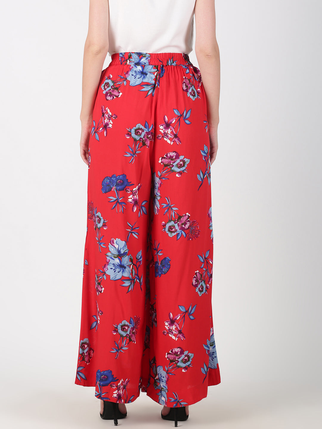 Red & Blue Printed Straight Palazzo