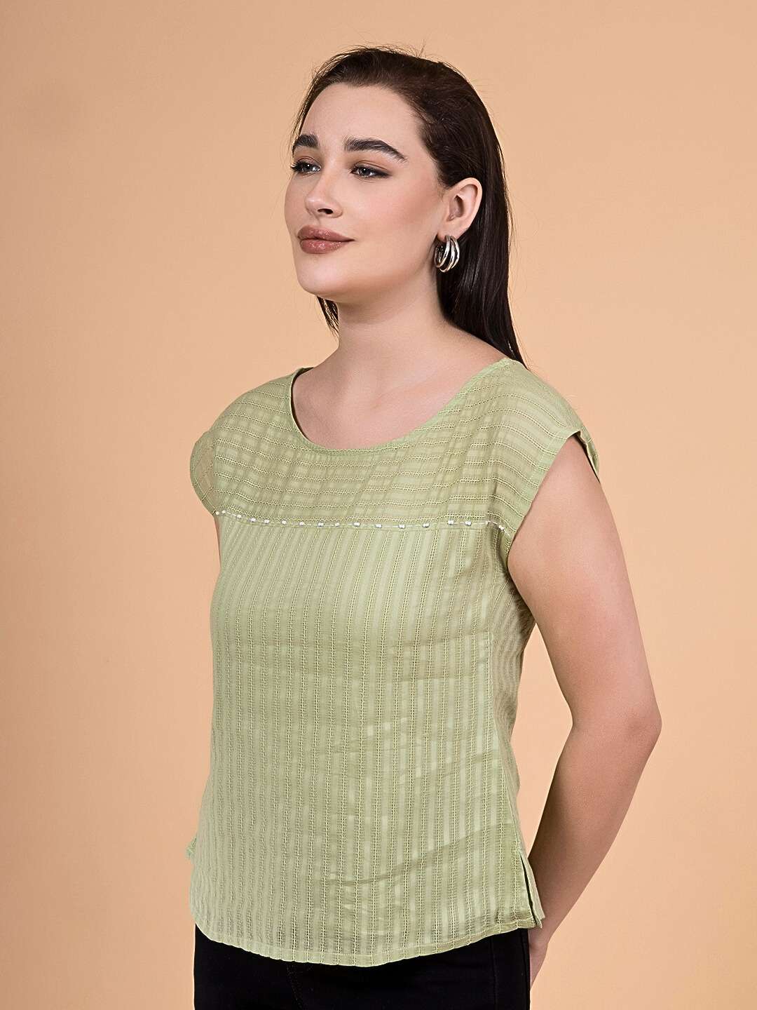 Pastel Green Tonal Dobby Striped Top