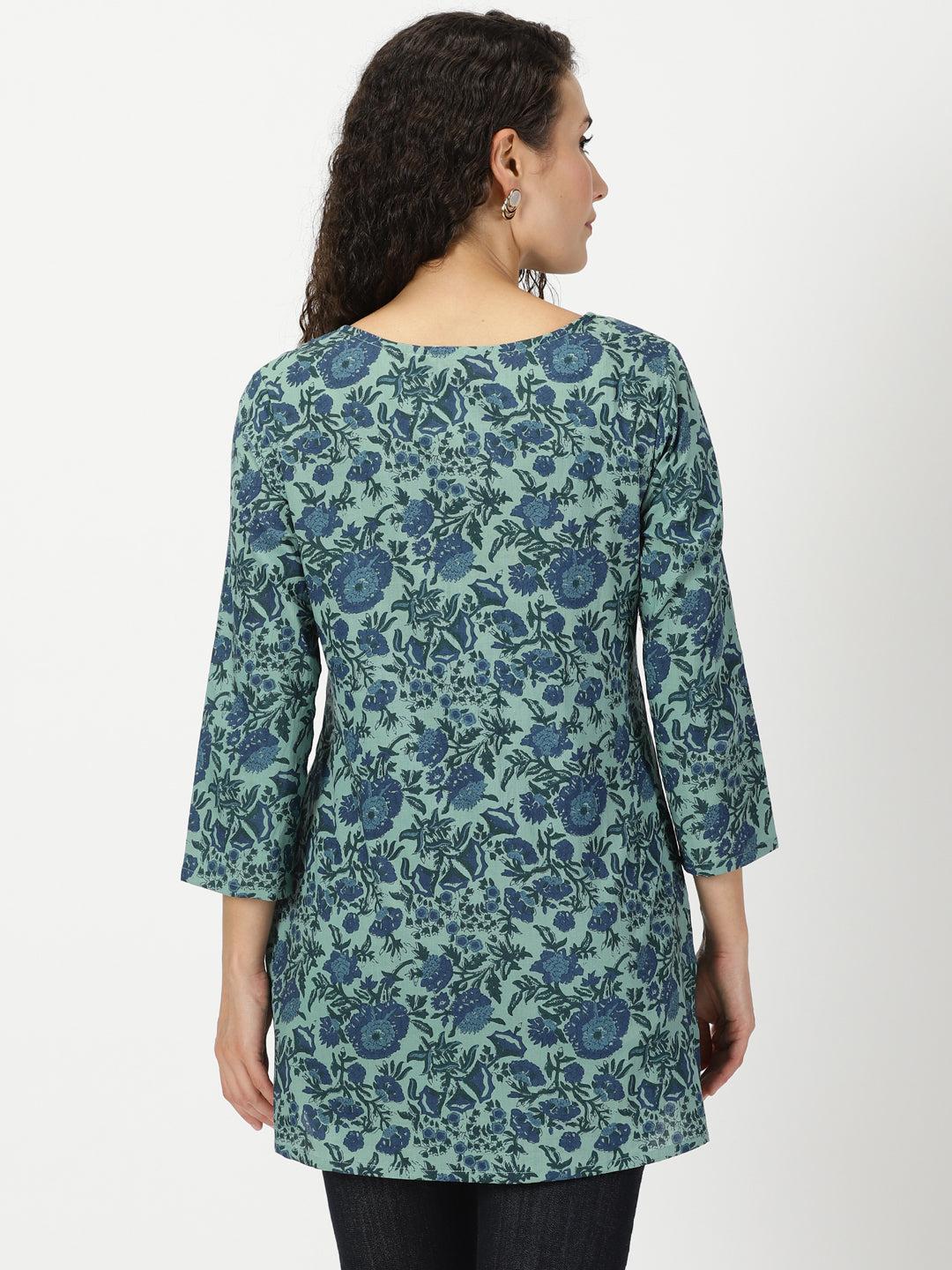 Embroidered Floral Cotton Tunic from India - Floral Sonata