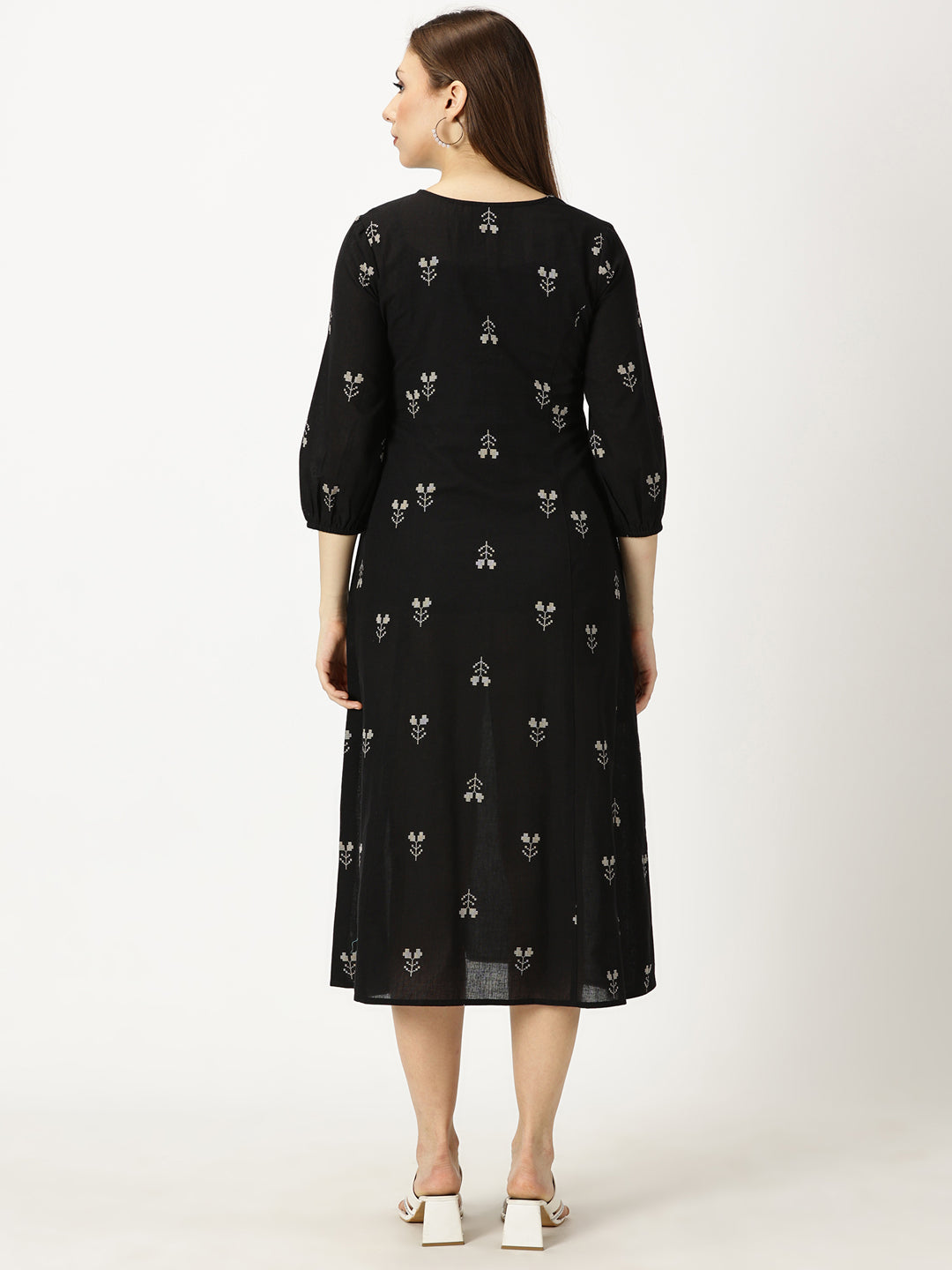 Black Princess Panelled Woven Cotton Dress