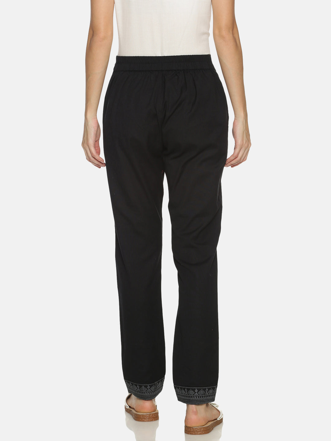 Black Cotton Linen Regular Fit Trousers