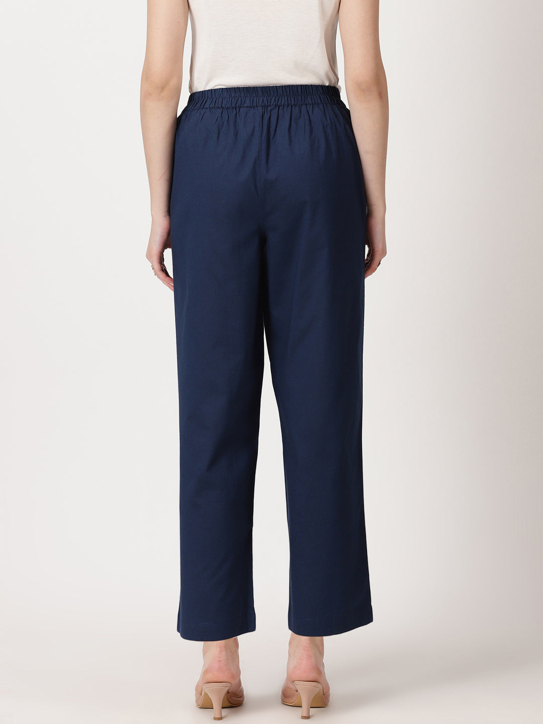 Navy Blue Solid Cotton Palazzos