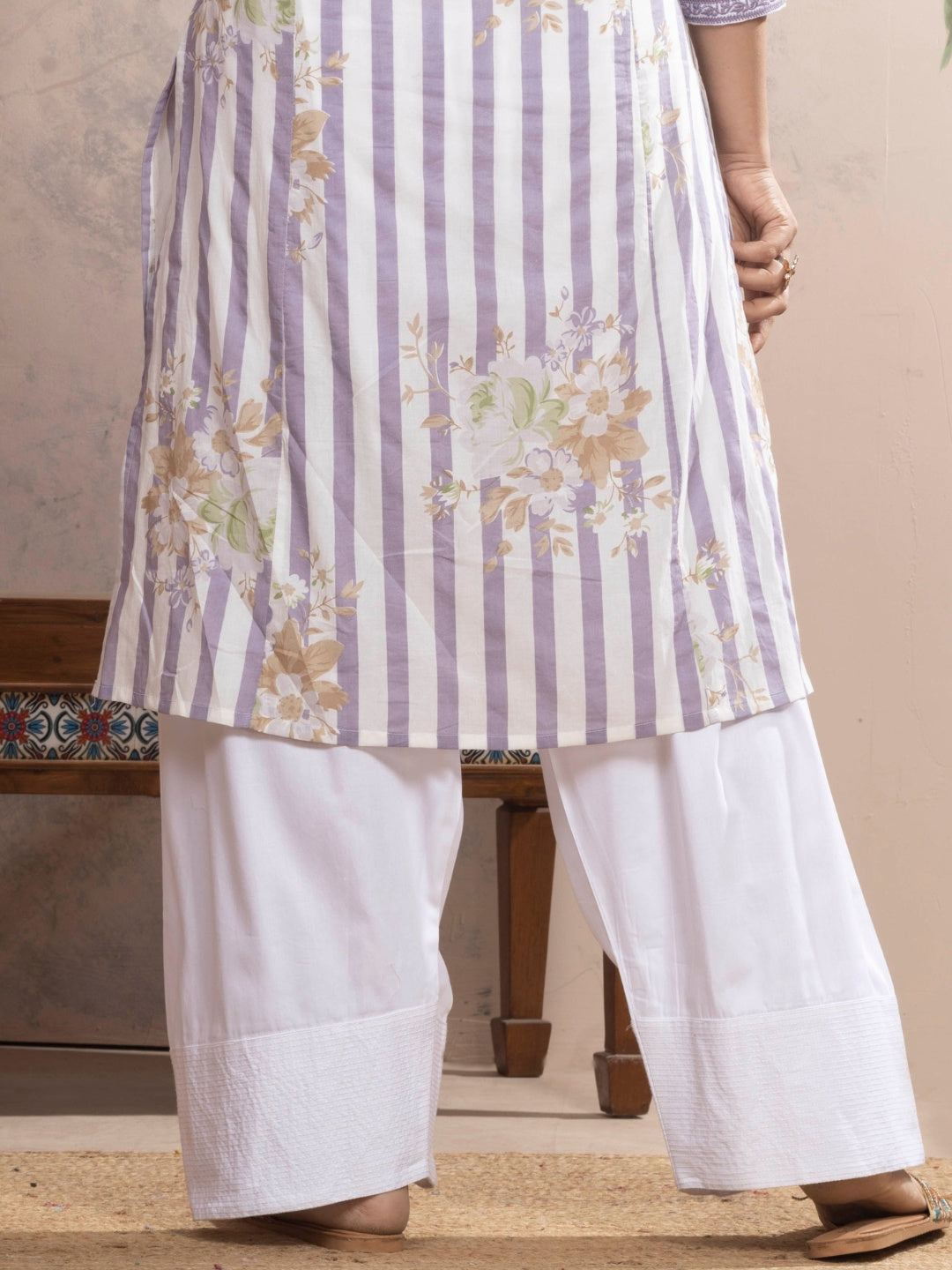 White Farshi Salwar with Elasticated Waist & Couching Detail