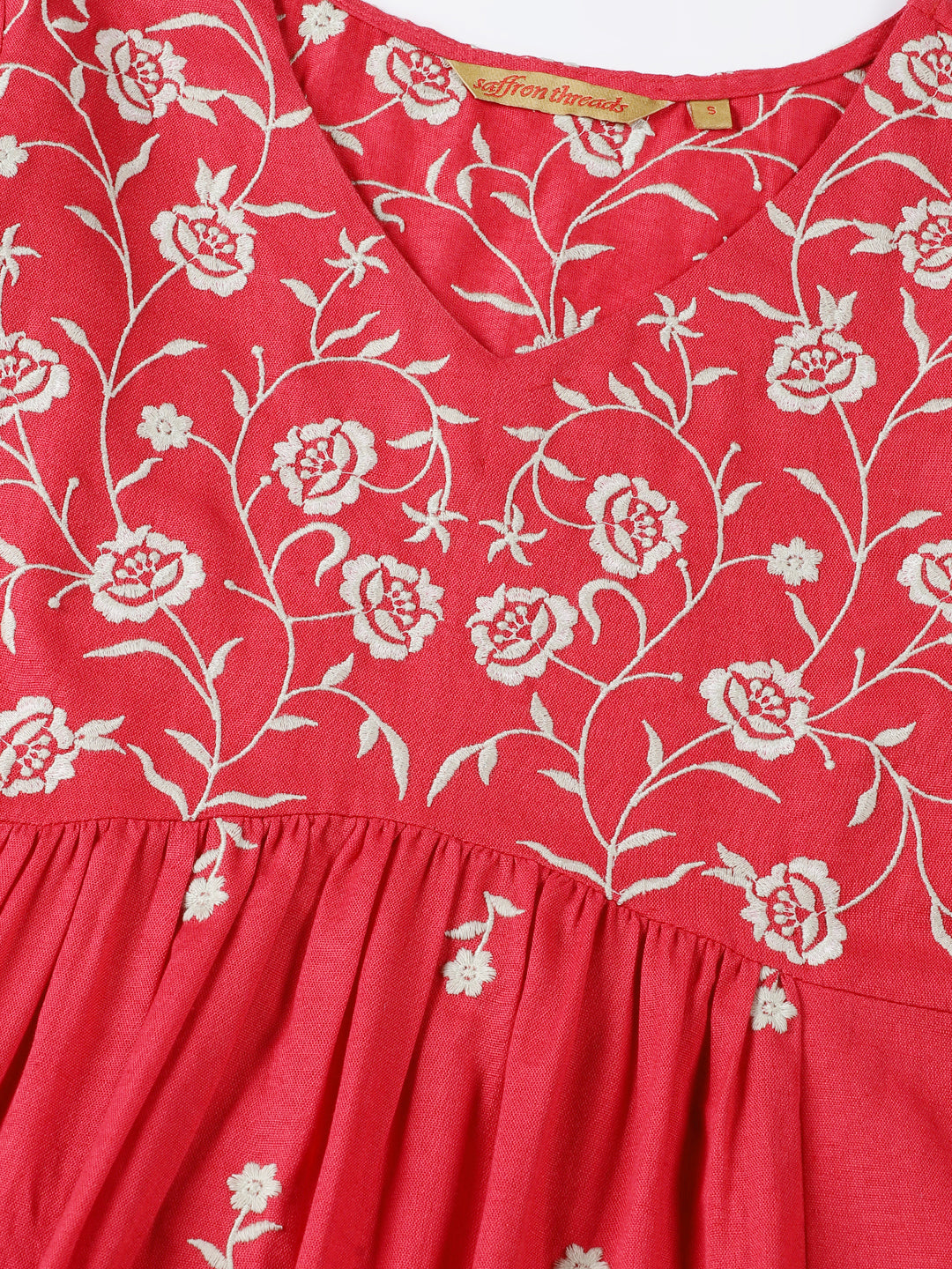 Red Boho Embroidered Midi Dress