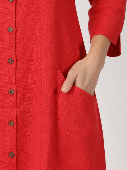knee length dresses for ladies Show Me the Way Fuchsia Cotton Button Front Midi Shirt Dress