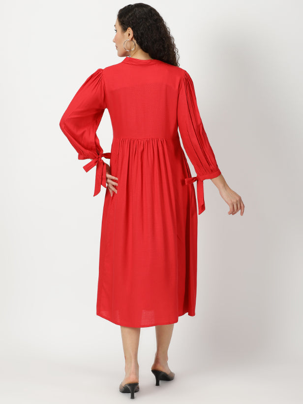 open lace back dress Red Boho Self Design Empire Midi Dress – Saffron Threads