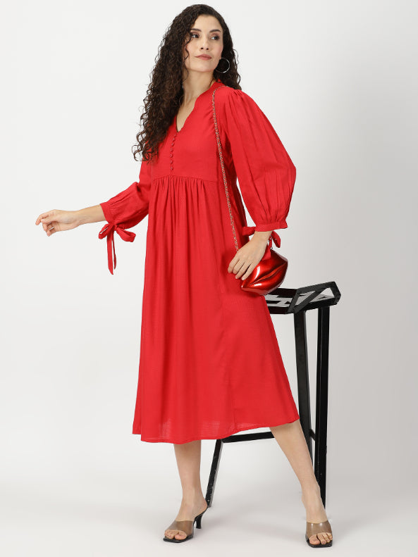 Red Boho Self Design Empire Midi Dress – Saffron Threads
