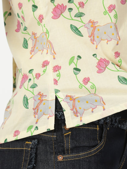 Cream Pichwai Print Cotton Tank Top