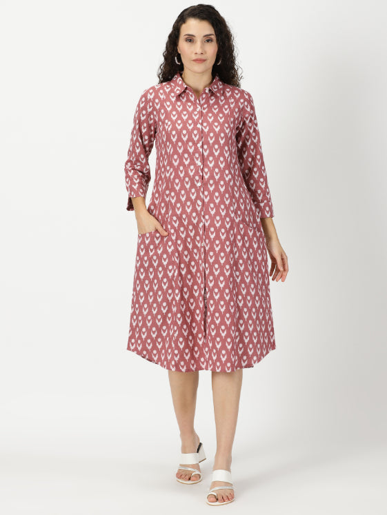 Rosewood Pink Ikat Print Shirt Dress