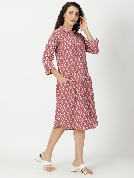 Rosewood Pink Ikat Print Shirt Dress