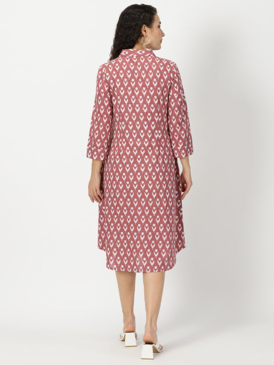 Rosewood Pink Ikat Print Shirt Dress