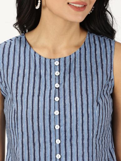 Blue Striped Button-Down Peplum Top